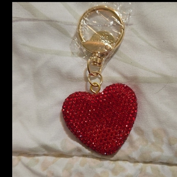 Accessories - Keychain/Bag Charm - Glitter Red Heart with Gold Toned Hardware